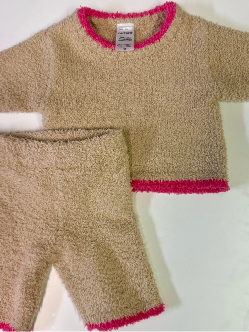 Carter's Beige Fuzzy Two-Piece Set with Pink Trim